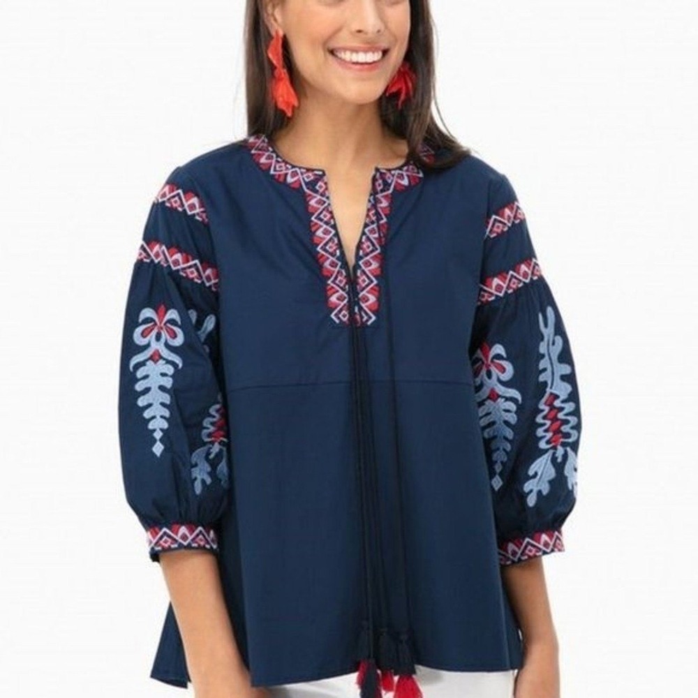 Anthropologie Free The Roses Embroidered Blouse Cotton Linen Top Size M